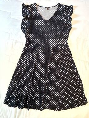 Ann Taylor Petite Navy and White Polka Dot Blouse